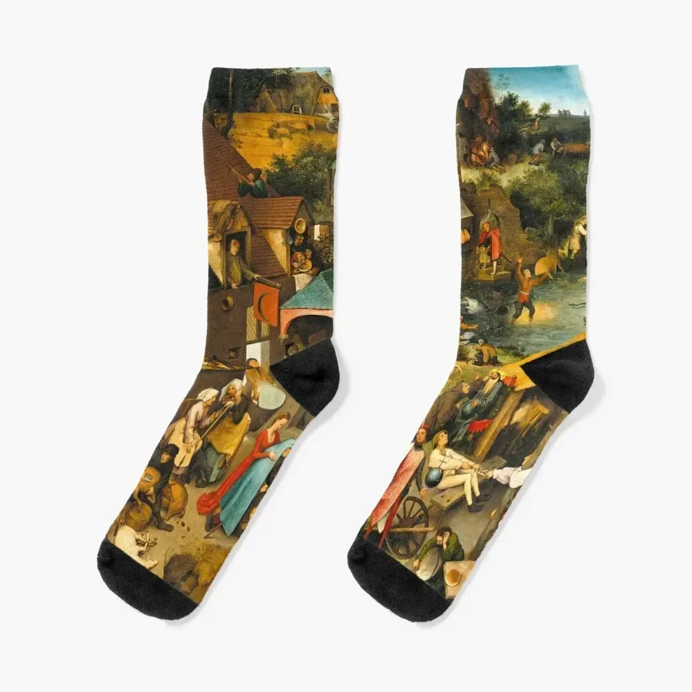 Pieter Brueghel the Elder-The Dutch Proverbs ,Netherlandish Proverbs Print Socks soccer anti-slip gym Socks Female Men's