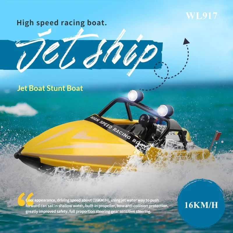 WL WL917 High Speed Rc Racing Jet Boat Full Proportional Electric With Led Searchlight 16kmh Anti Collision Water Night Sailing