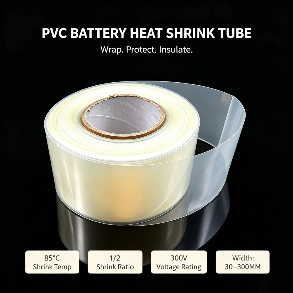 Clear PVC Heat Shrink Sleeve for 18650 Lithium Batteries 30-300mm Width  Insulating Protective Battery Wrapping Film