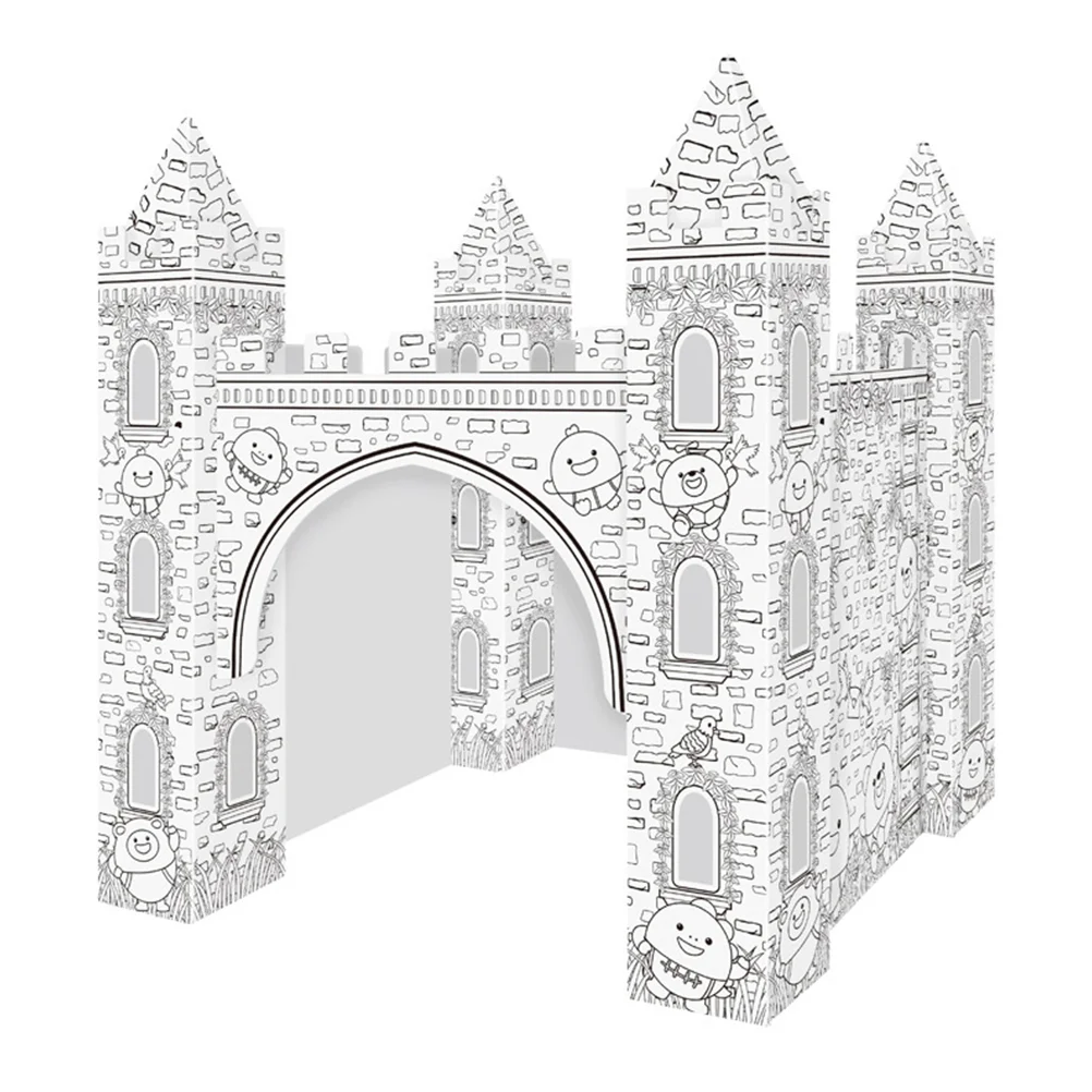 Artesanato imaginativo brinquedo graffiti papel 3d colorir diy castelo branco desenho brinquedos