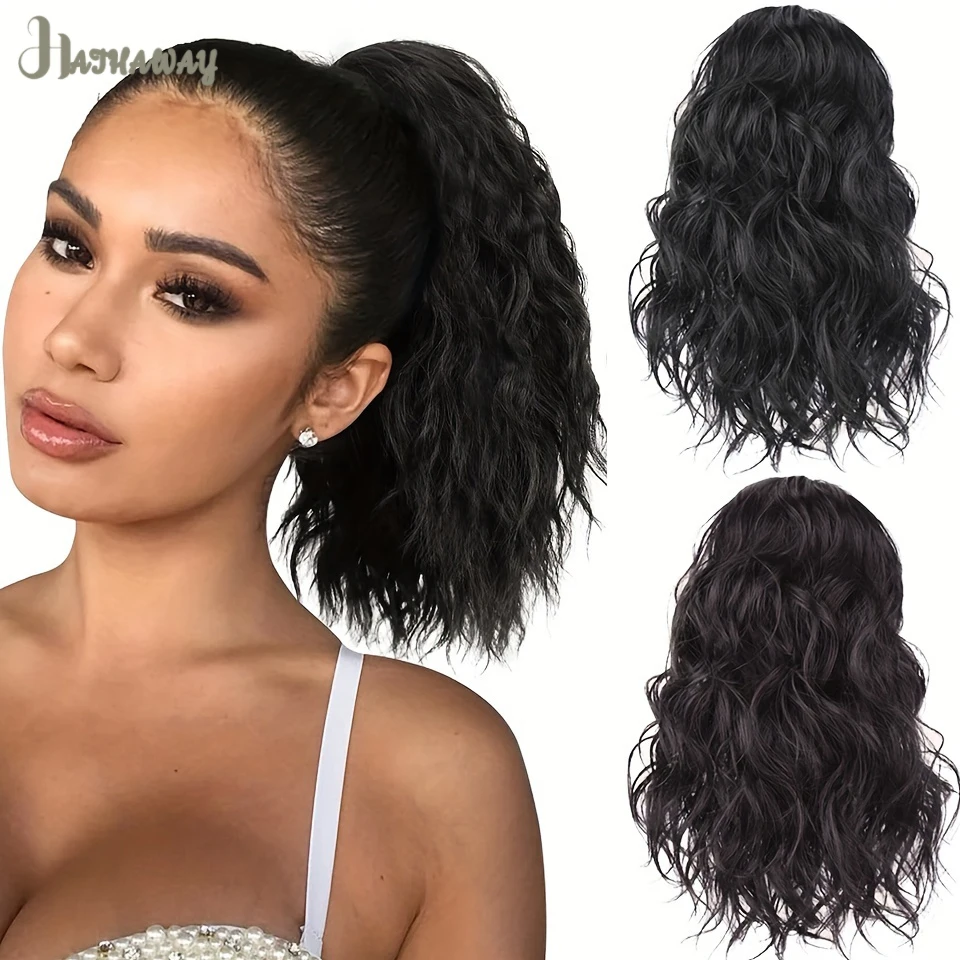 

14 Inch Wavy High Ponytail Female Synthetic Drawstring Wavy Short Ponytail Party Shopping Commuting Daily Wear High Ponytail Wig