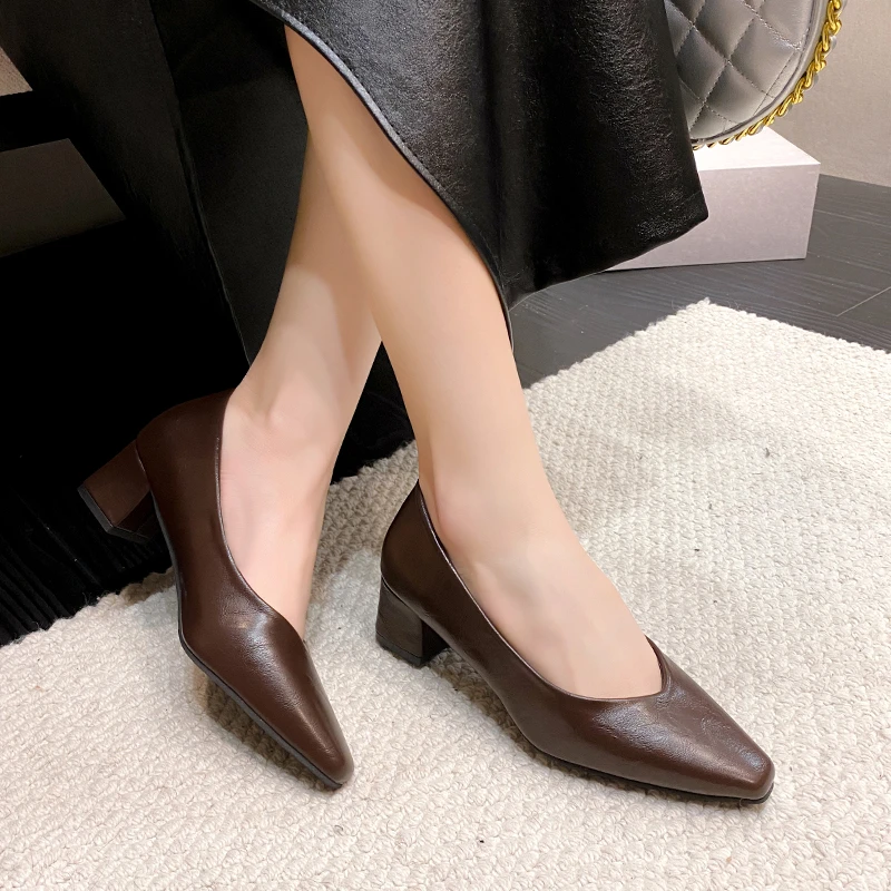 Brand New Summer Genuine Leather Women's Pointed Toe Office Party Sandals, Elegant Korean Style Slip-on Non-slip High Heels