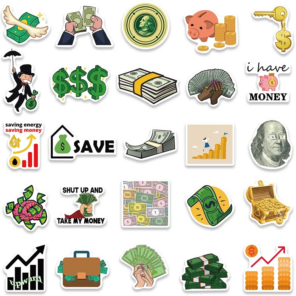 50PCS American Money Dollars Graffiti Wealth Lucky Stickers Aesthetic Decal for Laptop Scrapbooking Laptop Bottle DIY Sticker