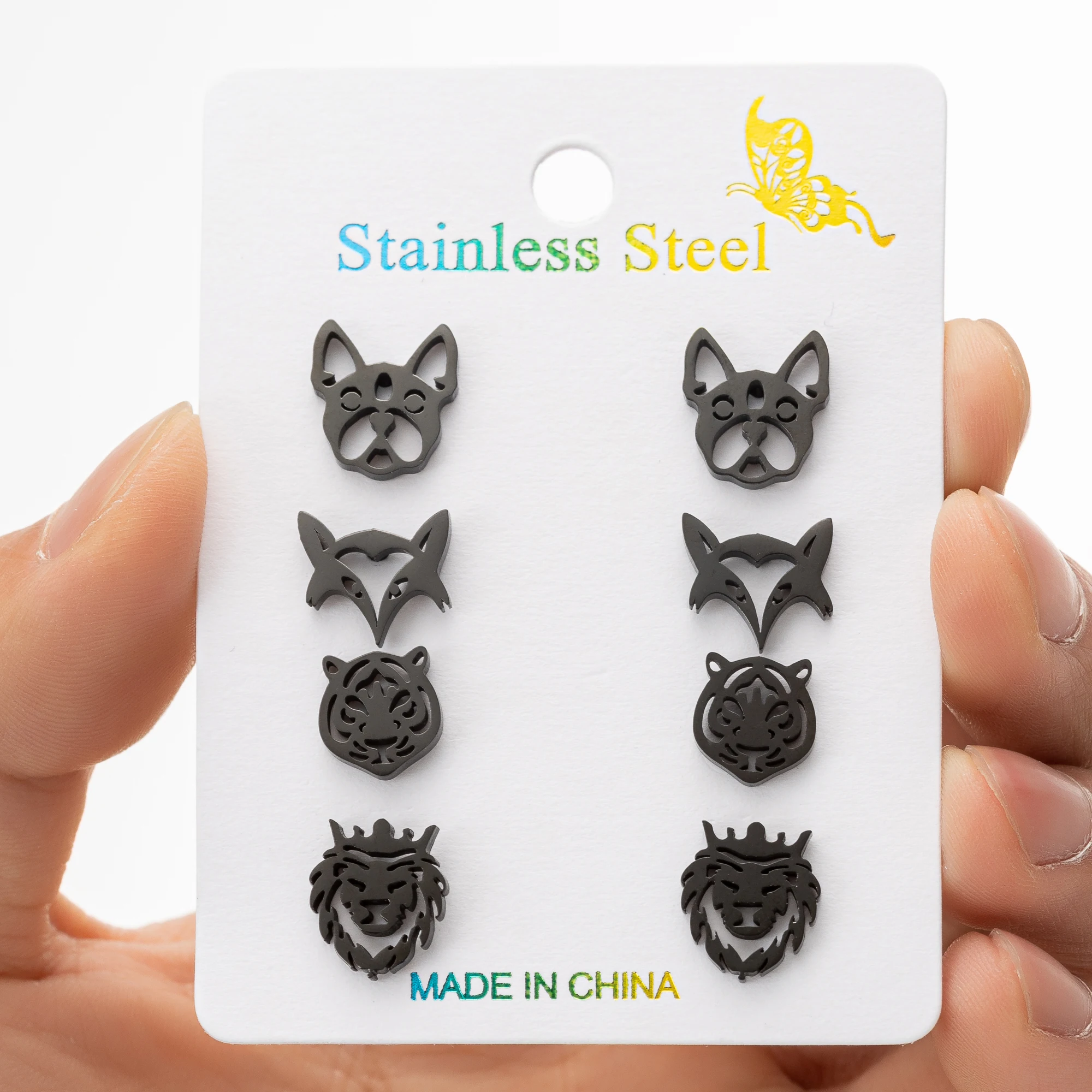 4 زوج/وحدة الفولاذ المقاوم للصدأ النمر رئيس وأقراط زوج خمر الحيوان الاستبداد الشرير نمط الأذن مجوهرات للرجال والنساء