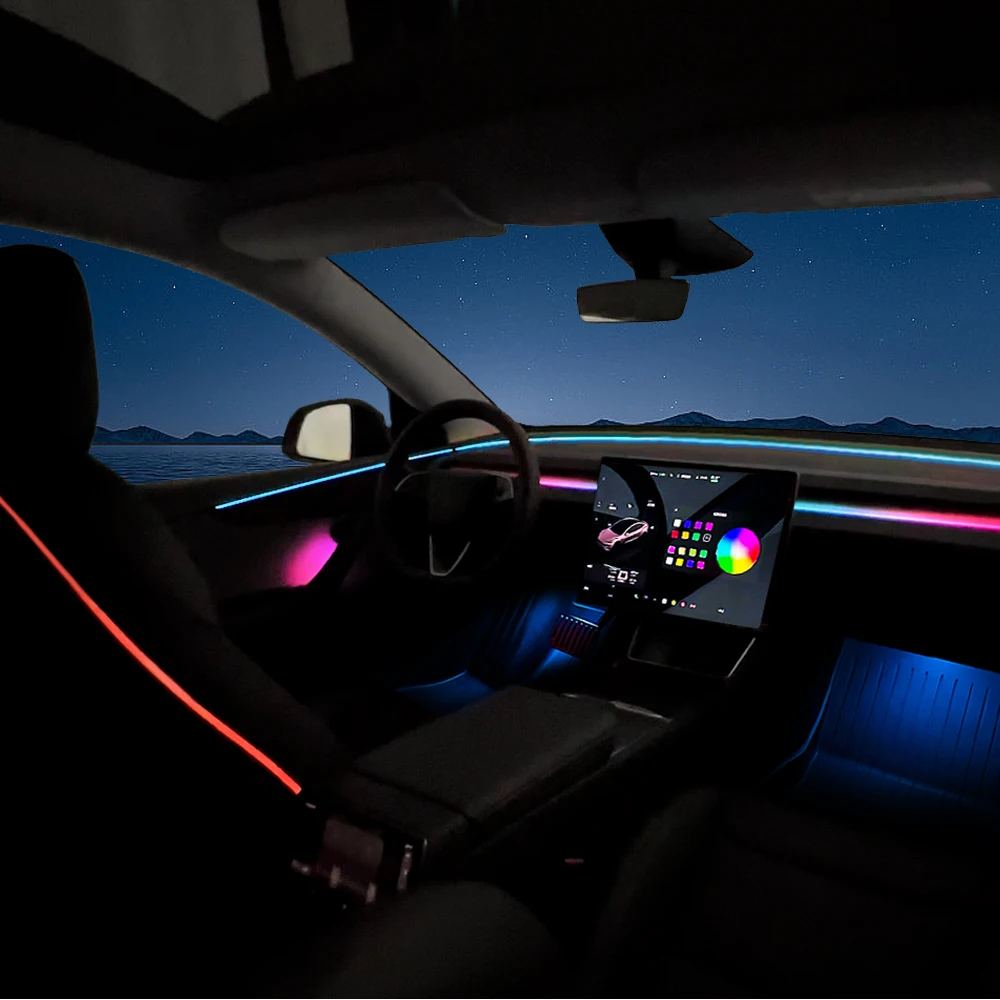 

New Y Juniper Dynamic Interior RGB LED Atmosphere Light APP Control For Tesla Model Y Juniper 2025 Footwell Ambient Lamp Strip