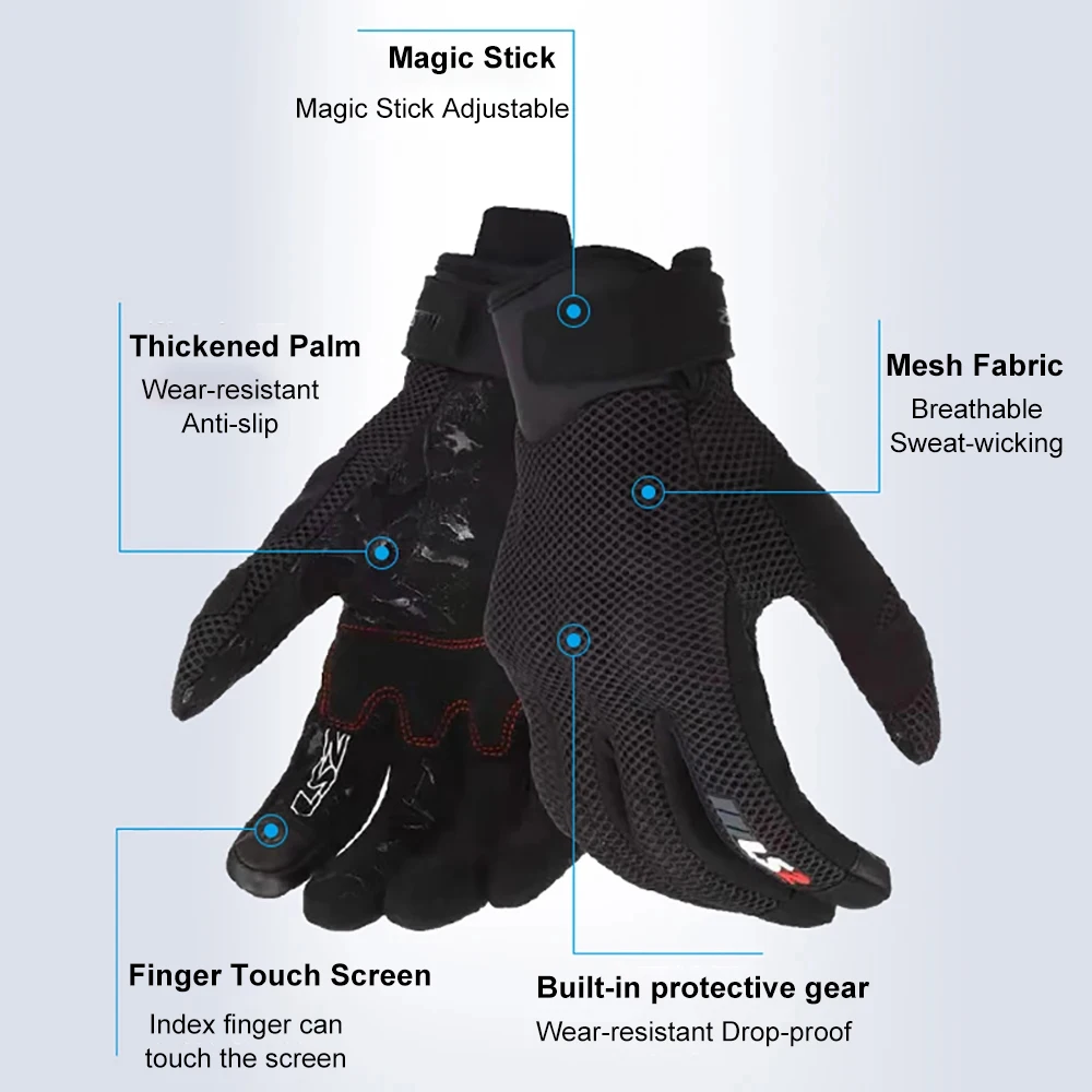 LS2 Original Motorcycle Gloves Summer Mesh Breathable Touch Screen Full Finger Motocross Riding Gloves Motorcycle Accessories