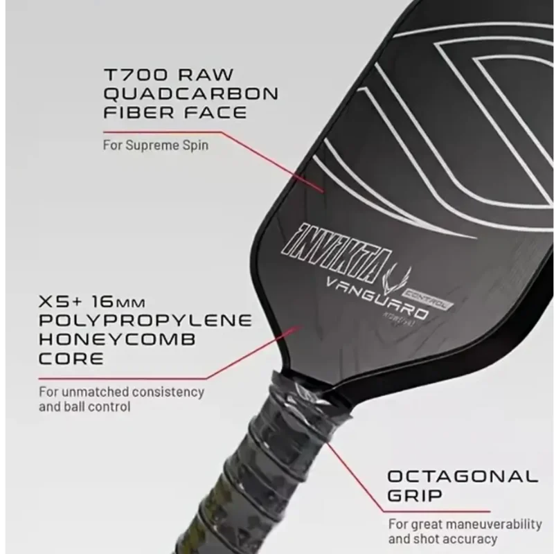 VANGUARD INVIKTA Control T700 ألياف الكربون Pickleball مجداف سطح الاحتكاك الكربوني 16 مللي متر بوليمر كور سوبر سبين التكنولوجيا