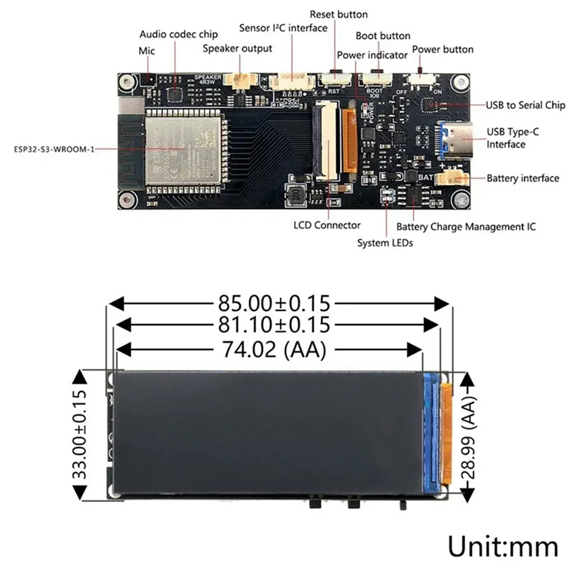 B30C-2.4Ghz Wifi Andble 5 Modules Xiaozhi AI Voice Chat Robot 3.13 Inch 376X960 LCD No Shell