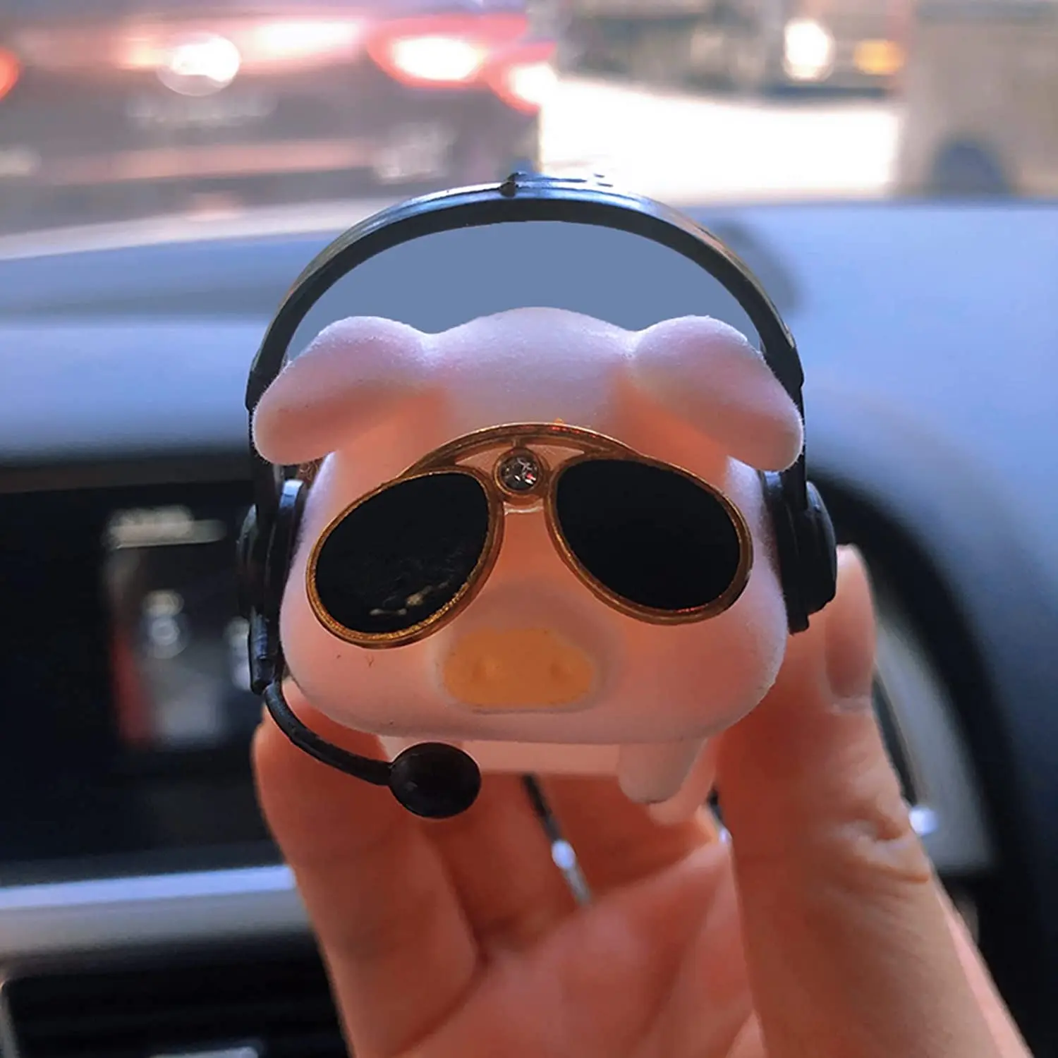 Car Interior Decoration Piggy With Glasses And Earphones Center Console Decoration Rearview Mirror Pendant For Car Accessories