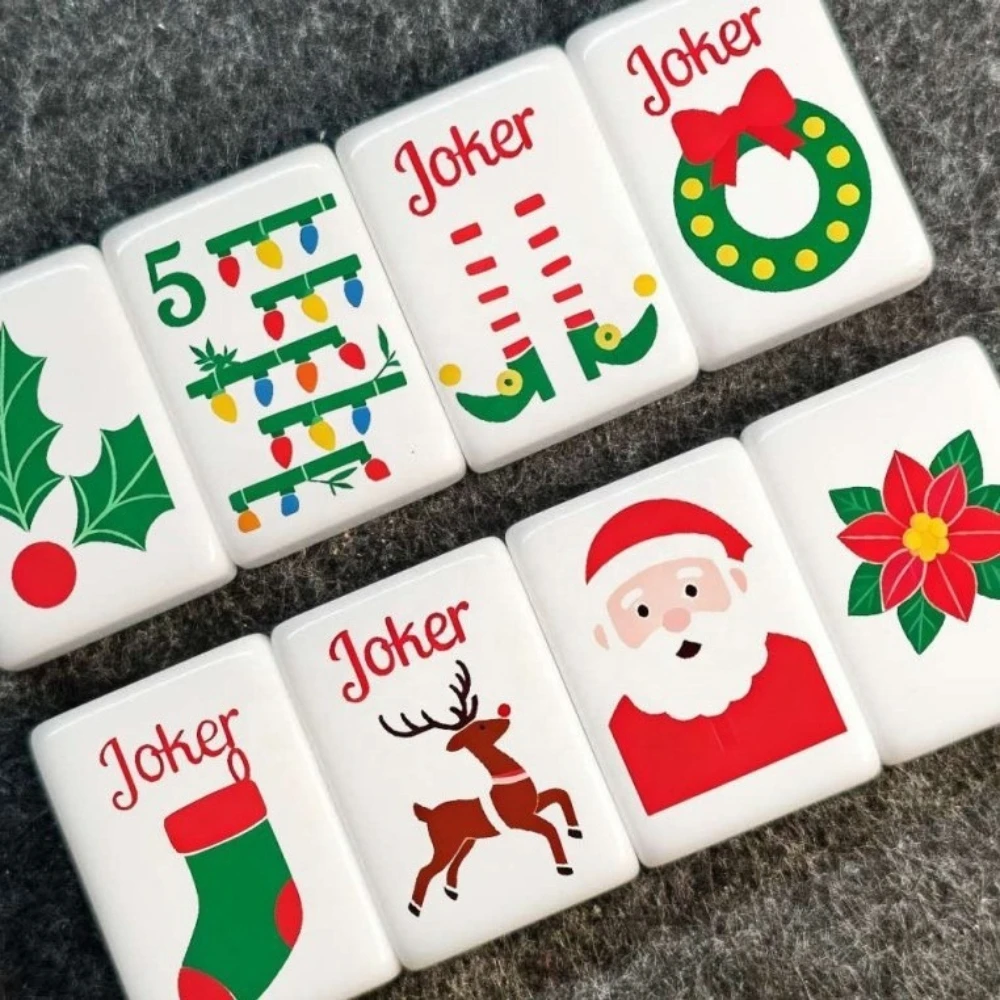Christmas Themed American Mahjong Set, 160 Pcs Acrylic Mahjong Tiles with Santa Claus & Gingerbread Man