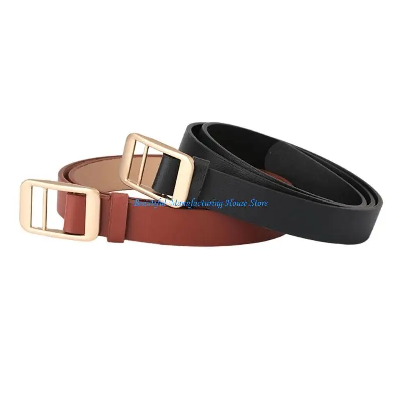 E56A Trendy Golden Buckles Waist Strap Faux Leather Belt For Everyday Outfits