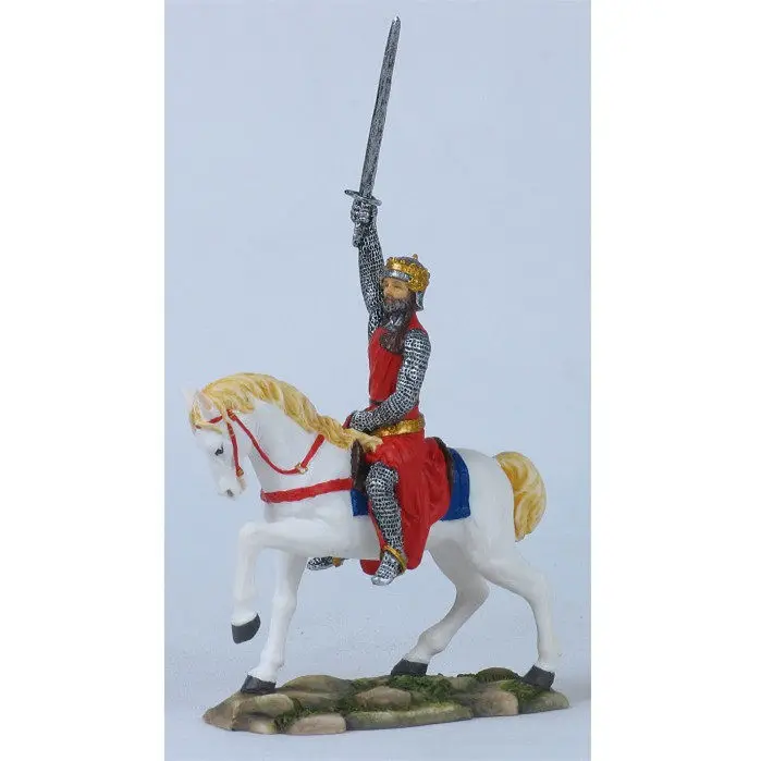 

Medieval Knight on White Horse Statue Armored Crusader Warrior withRaised Sword Resin Figurine Historical European Victory Decor