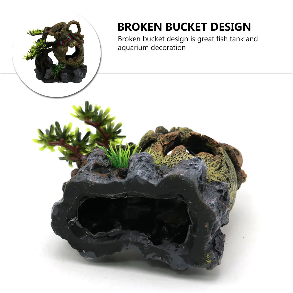 

1Pcs Resin Aquarium Decor Broken Bucket Fish Tank Ornament Durable Hidden Suitable for Freshwater and Seawater Landscaping