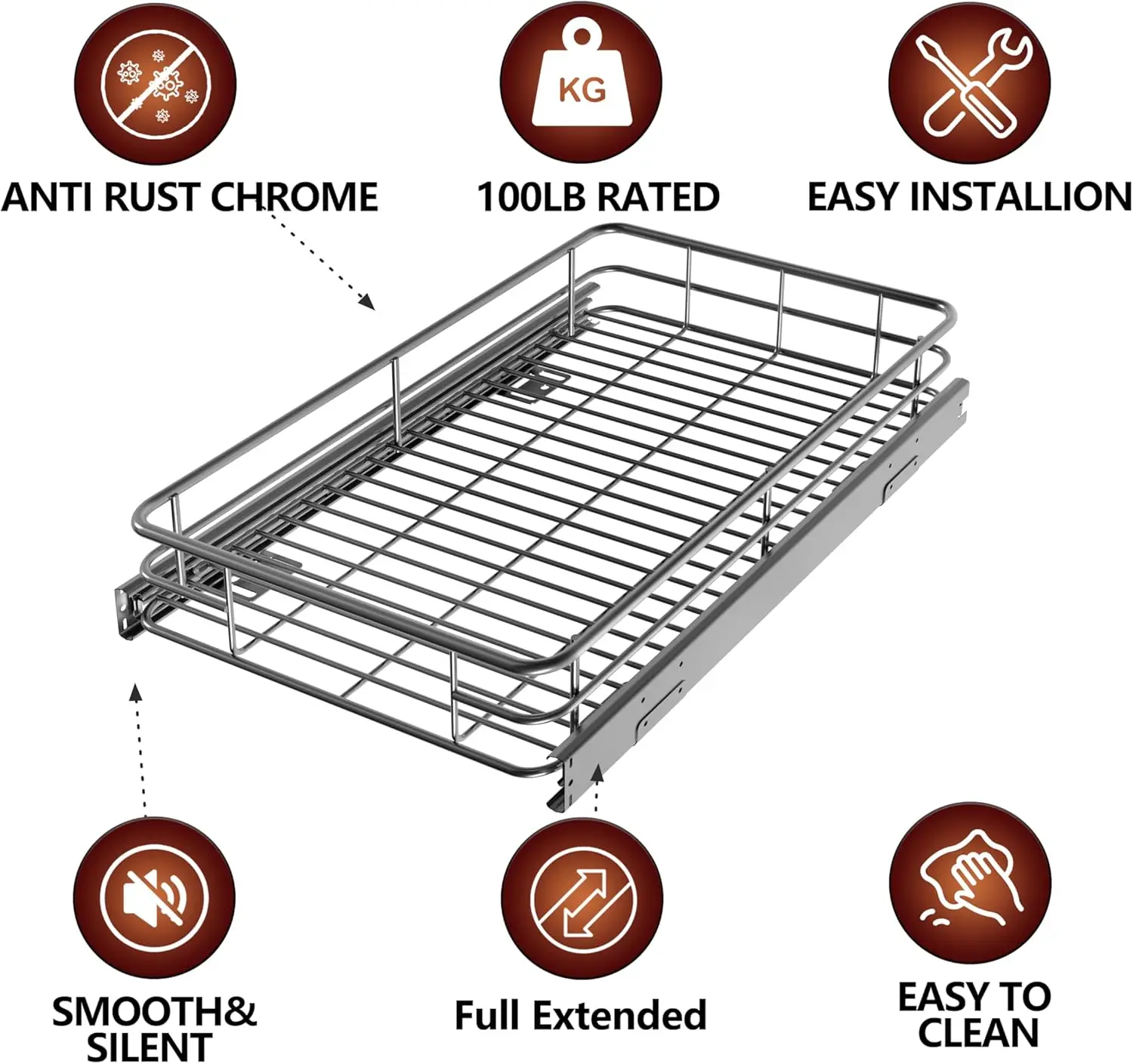 

Sliding Cabinet Organizer Pull Out Shelves (11"" W X 21"" D), Heavy-Duty Slide Out Shelf, Steel Metal Cabinet Roll Out Shelves