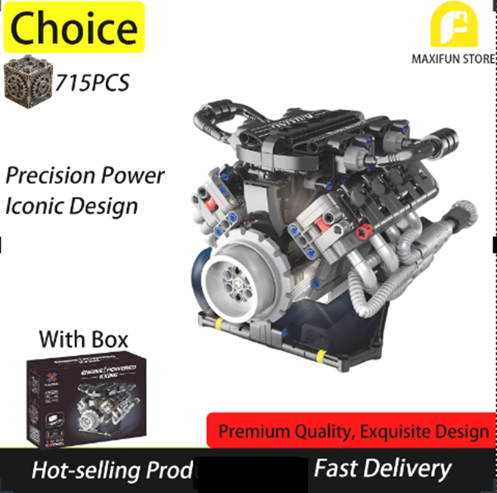 

715 шт. MOC Technical V8 Engine Super Engine Модель Строительные блоки для взрослых Приложение Contorl Программируемый автомобиль Подарок для детей Игрушка для взрослых