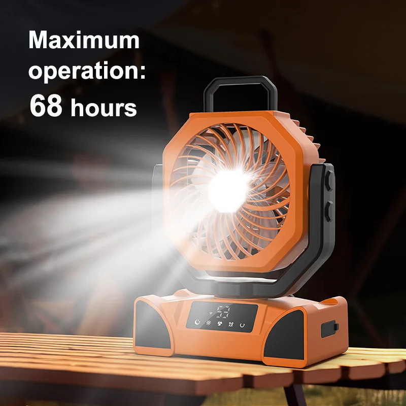 

Rechargeable Camping Fan Portable Air Circulators Wireless Fans Head Rotation Tent Fan with Hook With LED Light + Remote Control