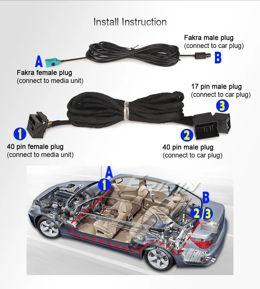 BM6M Universal 6M Long Radio & Power Extension Wiring Harness For BMW 3er 5er X5 M3 M5 E46 E38 E39 E53 Car Stereos Units