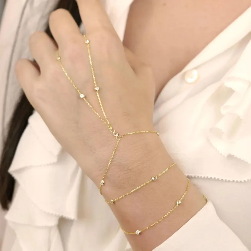 Women's Elegant Minimalist Multilayer Cubic Zirconia Finger Chain Bracelet for Halloween Cosplay Party Evening Jewelry Accessory
