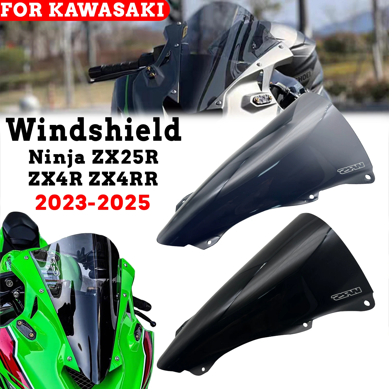 

ZX-4R Front Windshield For Kawasaki Ninja ZX-4R ZX4R ZX-4RR ZX4RR ZX25R ZX25RR ZX-25RR Motorcycle Heightening Windscreen 2023-25