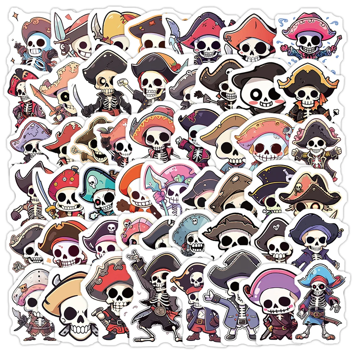 

10/50PCS Cartoon Kawaii Skull Series Pirates Sticker DIY Phone Laptop Car Water Bottle Skateboard Graffiti Decals Fun for Gift