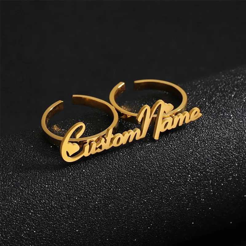 Gold Stainless Steel Name Rings for Girl Personalised Custom Open Two Fingers Ring Luxury Cute Dating Ring Knuckles Party Gift view 3