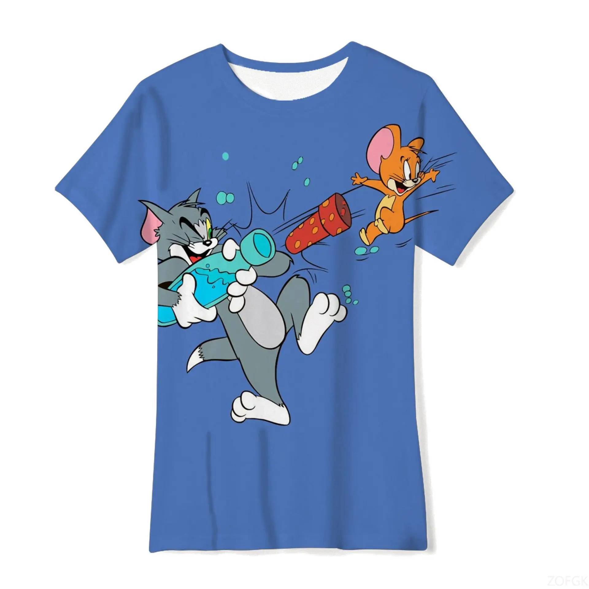 صيف جديد فضفاض أنيمي الكرتون القط والفأر 3D الطباعة الرقمية المألوف ومريحة جولة الرقبة قصيرة الأكمام تي شيرت #2