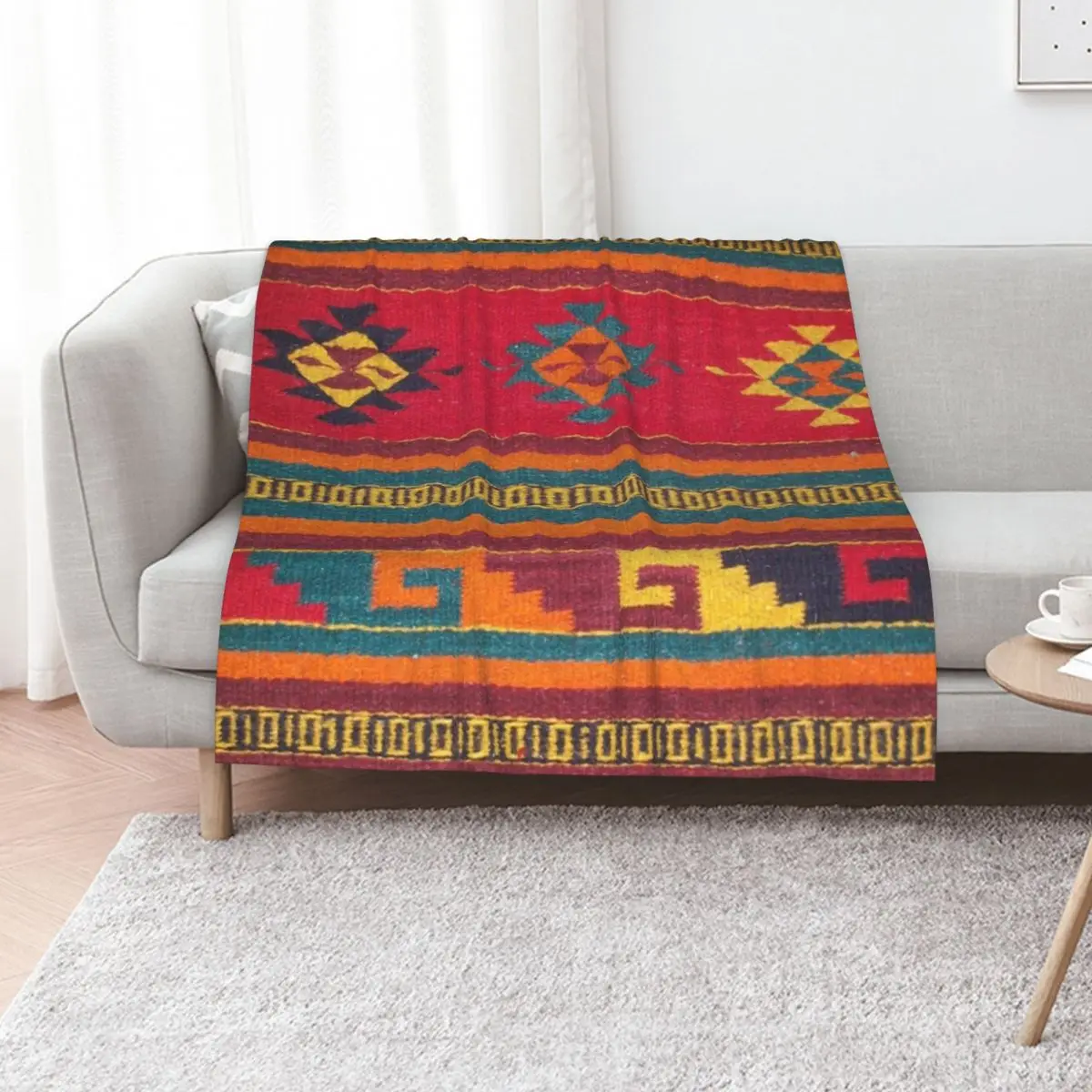 Colorful red Aztec Pattern Throw Blanket Year Round Soft Comfortable Blanket for Home