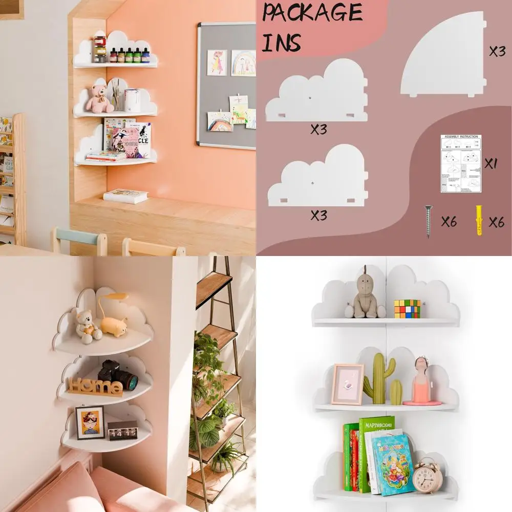 

Set of 3 White Cloud-Shaped Wall Shelves for Kids' Rooms, Nursery Decor, Display for Toys, Plants, and Storage.