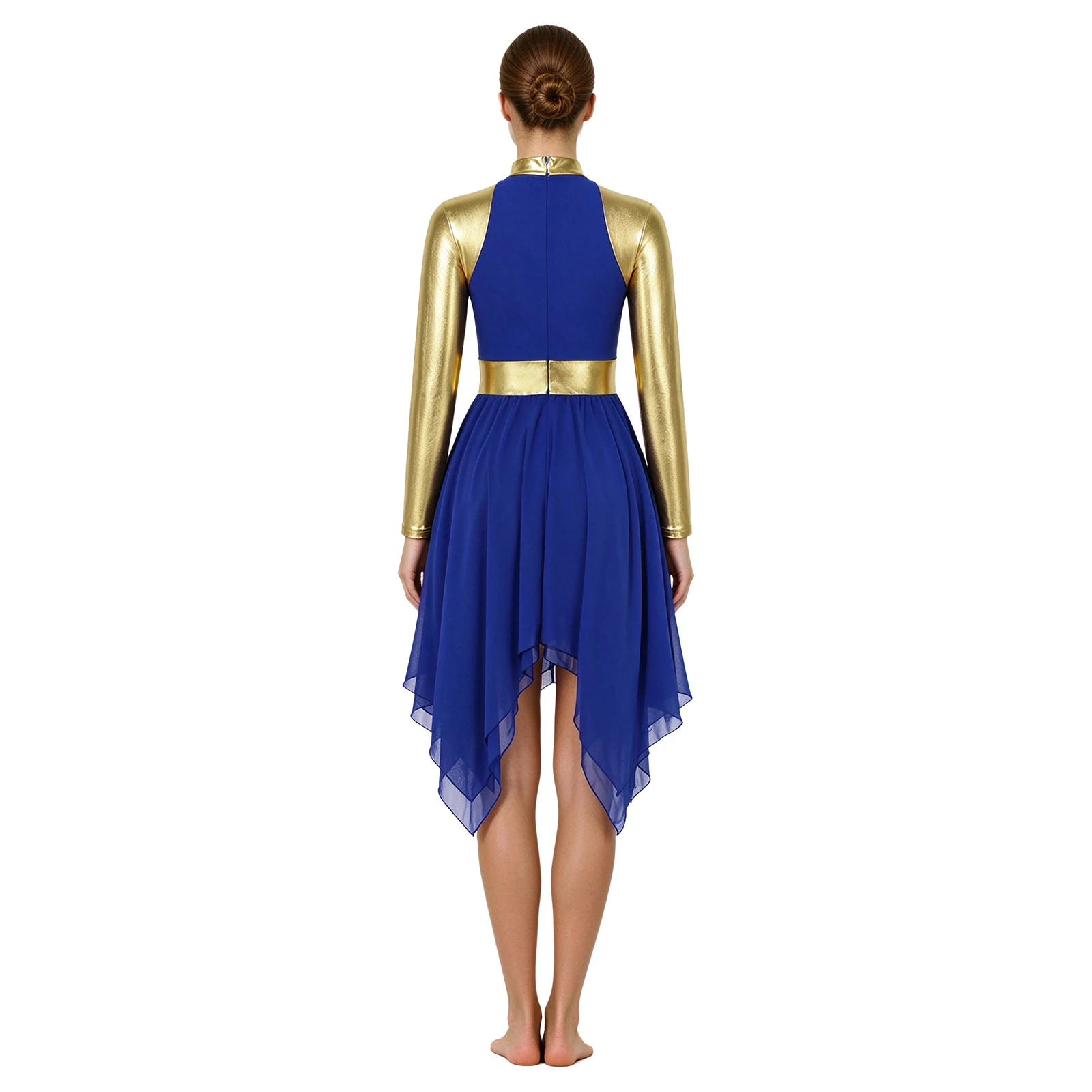 Women Liturgical Praise Contemporary Modern Lyrical Dance Costume Metallic Long Sleeve Back Zipper Lion Printed Dress Dancewear