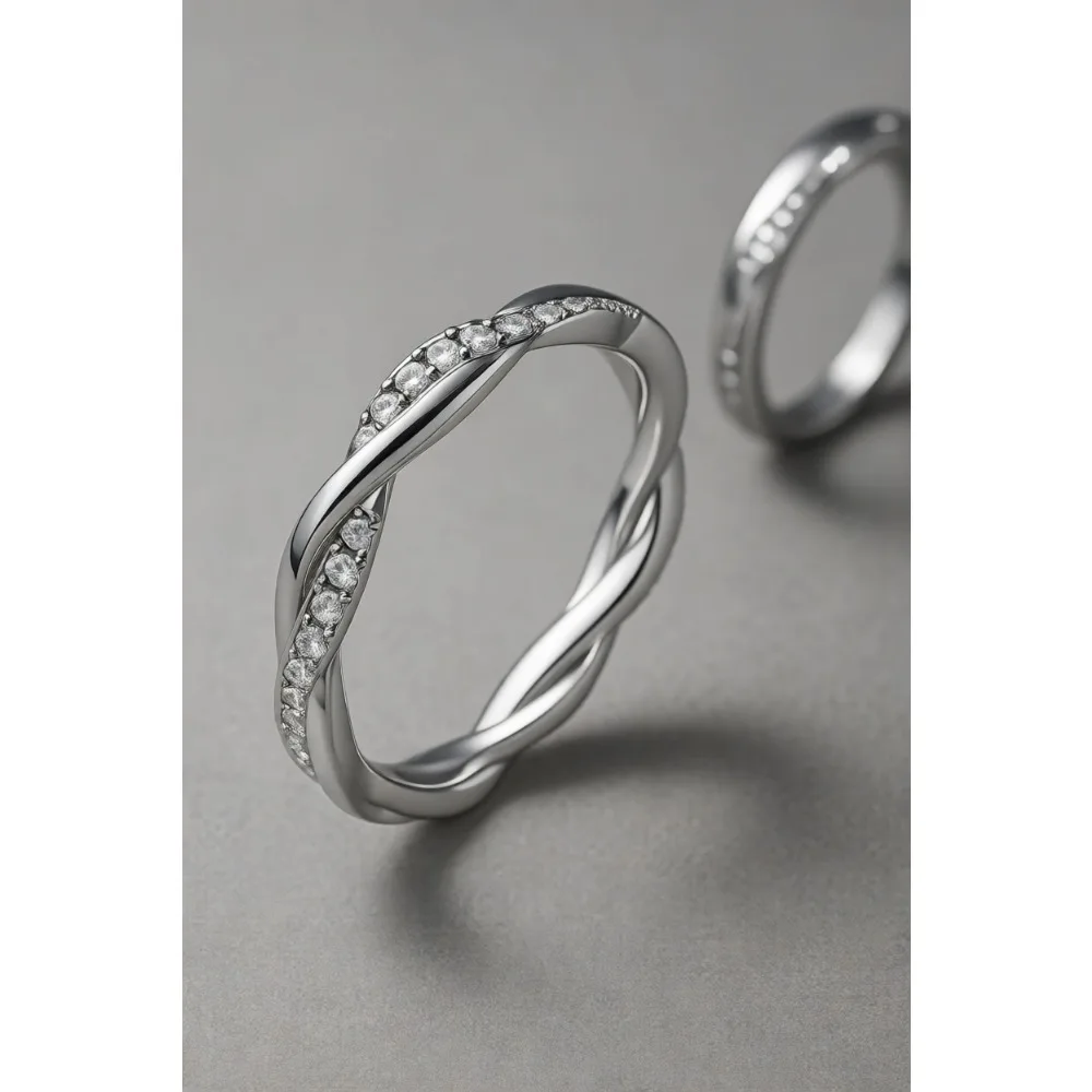 

Обручальное кольцо из муассанита для женщин, витое, из стерлингового серебра 925 пробы с покрытием из белого золота 18 карат, многослойное кольцо-бесконечность, размеры 4-11