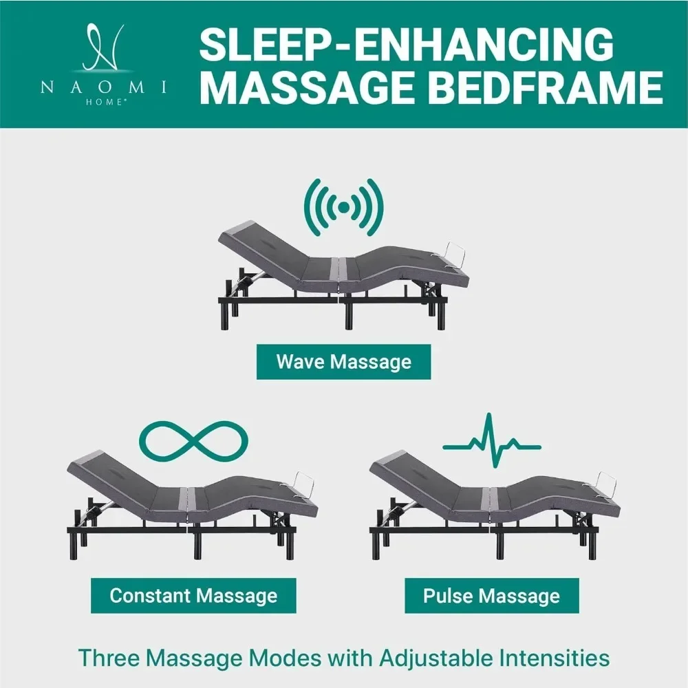 Bed Frame with Lumbar Support & Head Tilt, Foot Incline, Back & Leg Massage, USB Ports, Massage Bed with Wireless Remote image 6