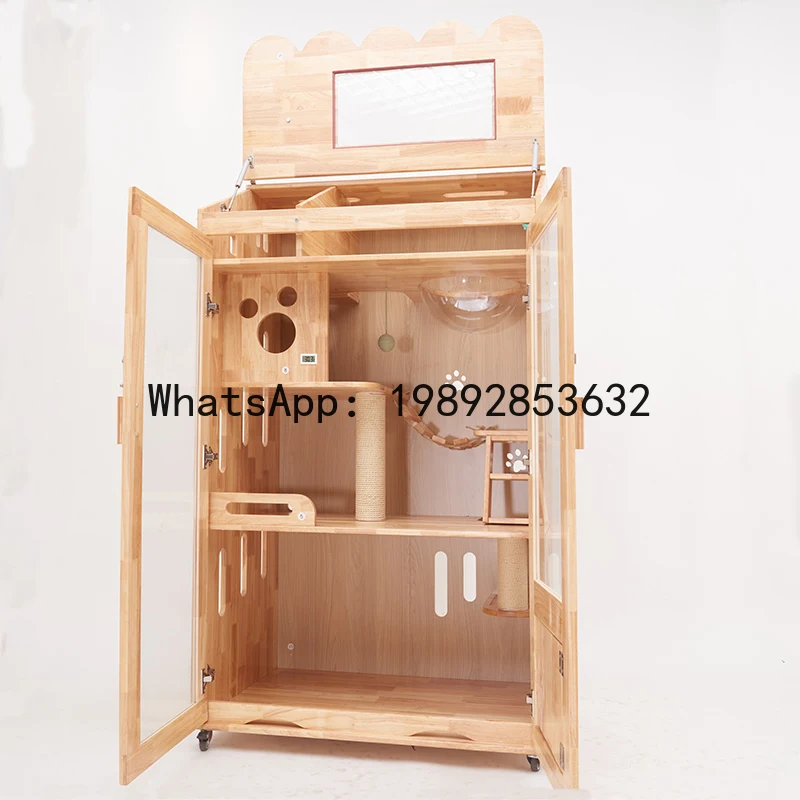 Cat Villa Solid Wood Cat Cage Home Indoor Extra Large Cat Cabinet Villa House Pet