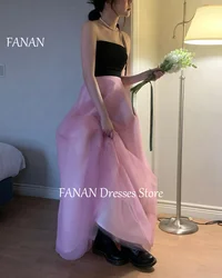 FANAN Strapless Organza Fashion Vintage Evening Party Dresses Contrast Color Korea Customize Women Formal Gowns Event Prom Gowns