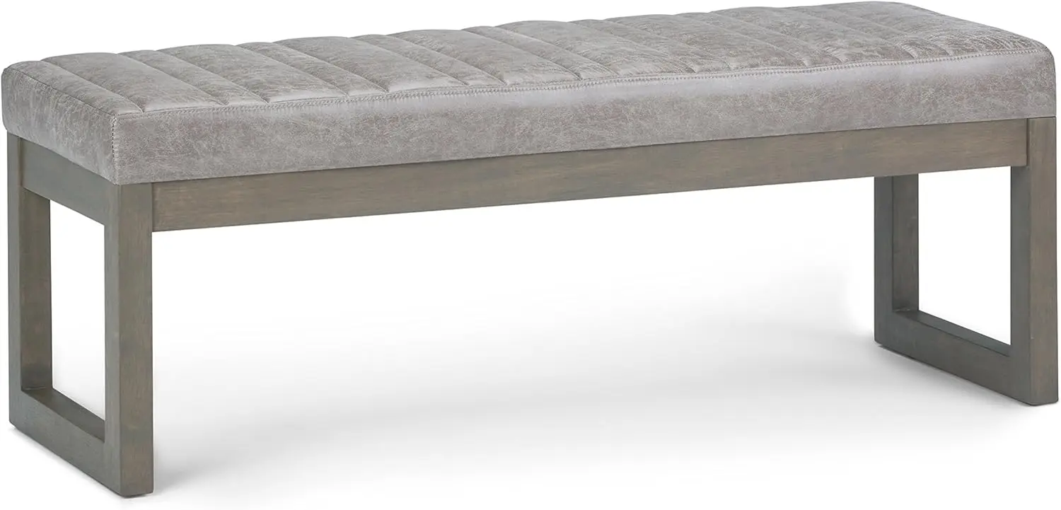 Casey 48 inch Wide Rectangle Ottoman Bench Distressed Grey Taupe Footrest Stool, Faux Leather for Living Room, Bedroom, Contempo