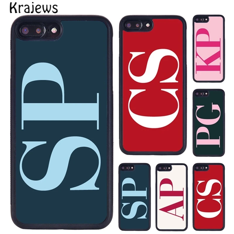 Krajews Large Initial Monogram Personalized Phone Case For iPhone 16 15 14 plus 11 12 mini 13 Pro XR XS Max coque