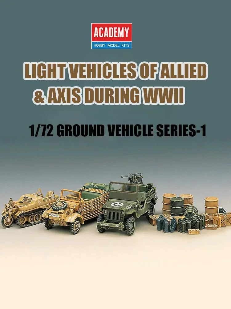 Academy Assembled Model Kit 13416 82 Jeep + Half Track Motorcycle + Willis Jeep 1/72 Scale