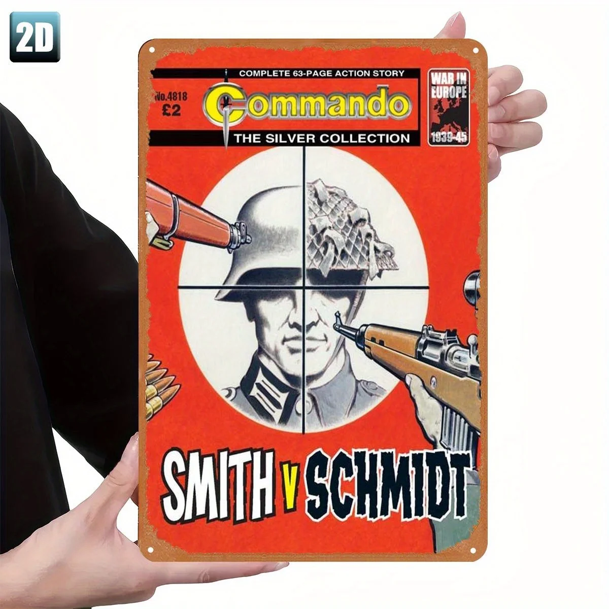 vs. Schmidt: A Commando Silvery Collection Showdown Metal Tin Sign -  Vintage Comic Art with Detailed Military Uniforms