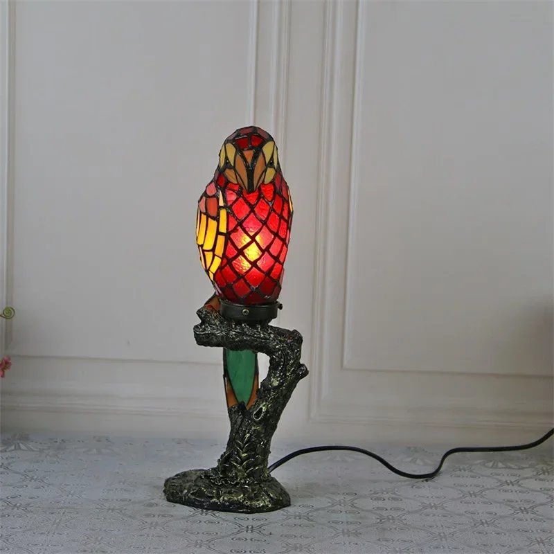ASHER Tiffany Parrot Table Light LED Creative Fine Color Glass Desk Lamp For Home Living Room Study Bedside Decor