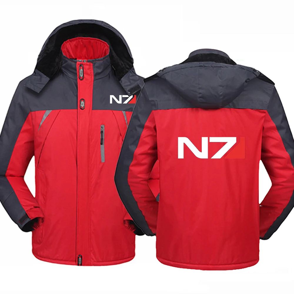 

2025 Thicken Comfortable Warm Jacket Autumn And Winter Man's Windbreaker Coat Mass Effect N7 Logo Print Color Block Hoodies
