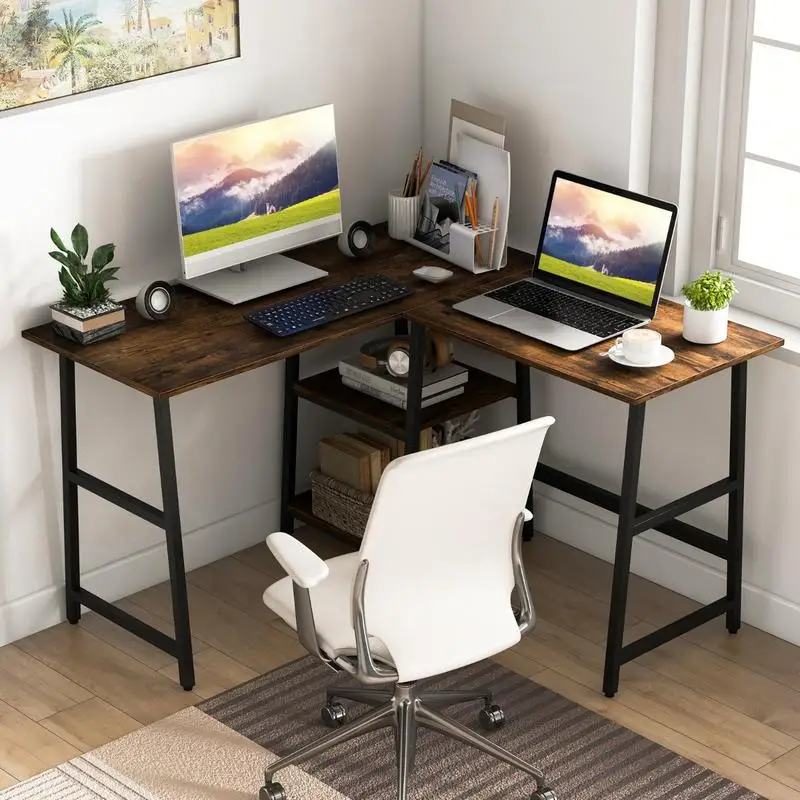 Schreibtisch L-förmiger Eckschreibtisch mit Steckdosen und USB-Anschlüssen 120 x 120 x 75 cm rustikal braun