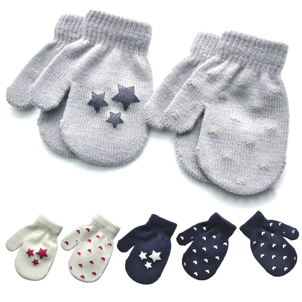 

Winter Warm Baby Mittens Cute Star Heart Baby Kid Baby Girl Gloves Knitted Children Boy Toddler Thick Teething Mitten Handschoen