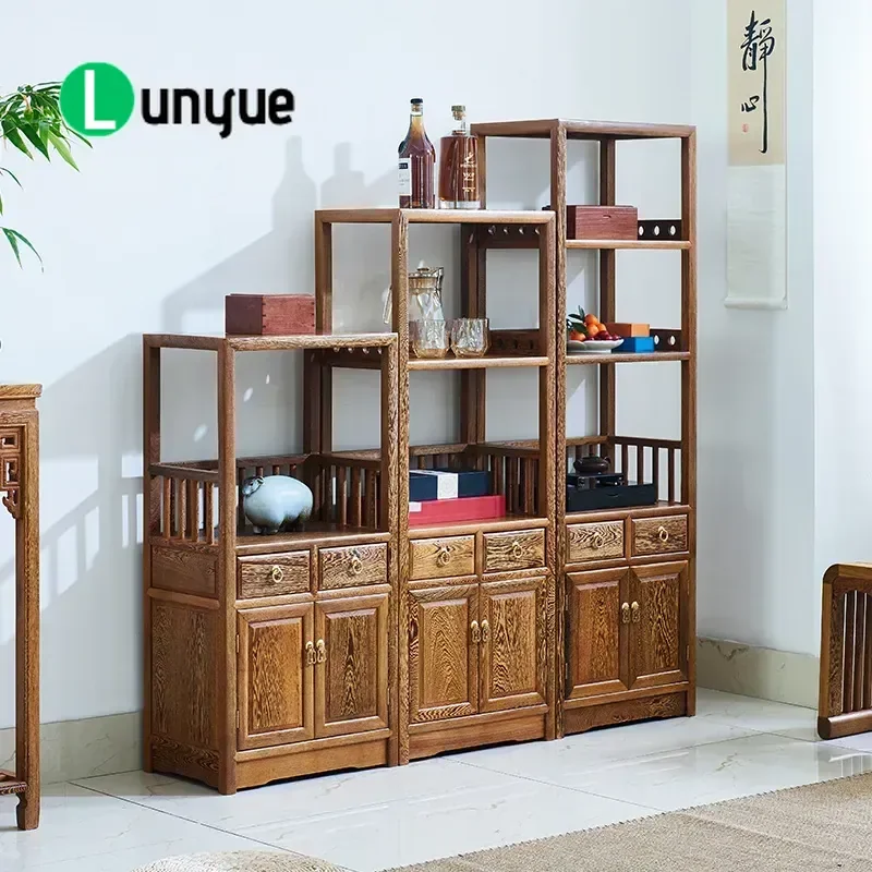 Solid Wood Bookshelf Mahogany Chicken Wing Wood Bookcase Study Display Shelf Partition Storage Furniture for Home