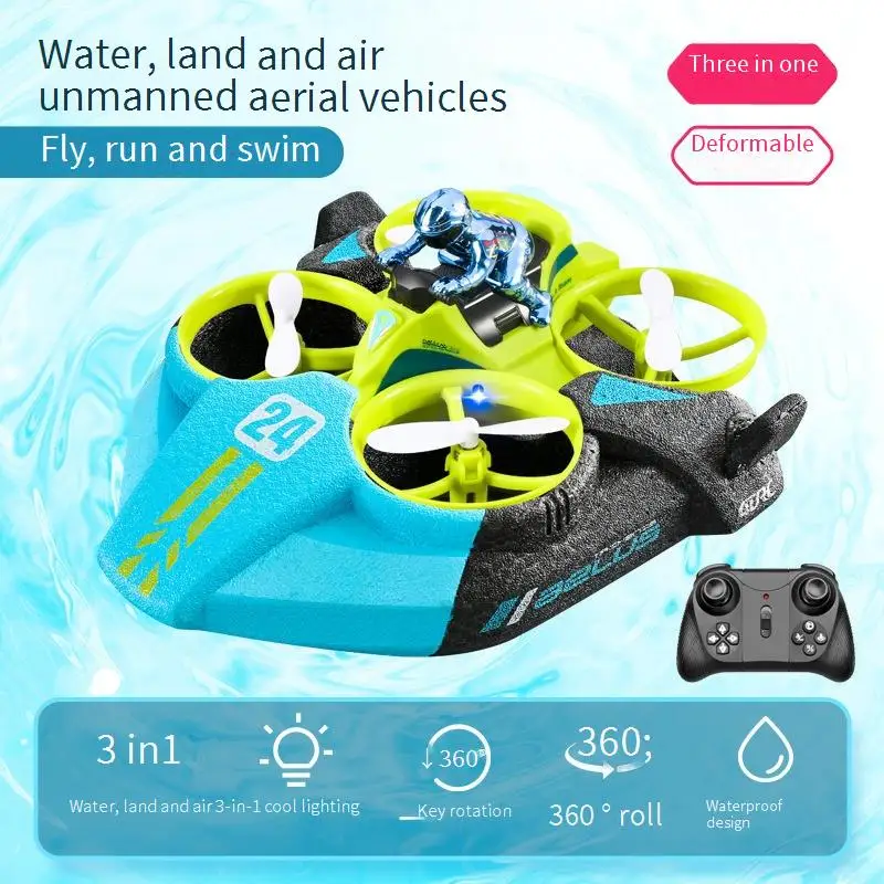 Land, sea and air three-in-one remote control aircraft Children's helicopter stunt flying boy quadcopter toy