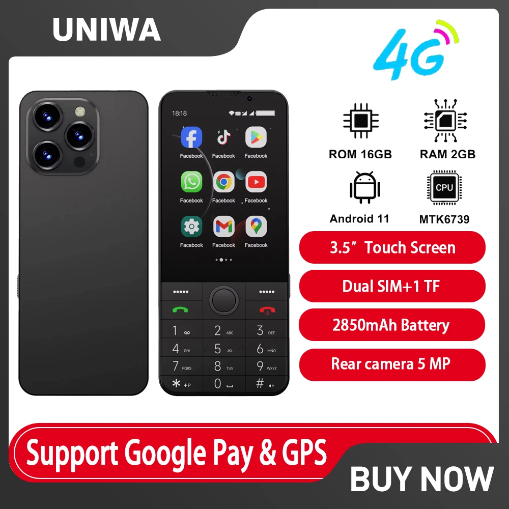 UNIWA F26 PRO 4G Touchscreen Smartphones Keypad Phone 3.5” Dual SIM Android 11 2GB+16GB 2850mAh Cellphone Whatsapp Google Store