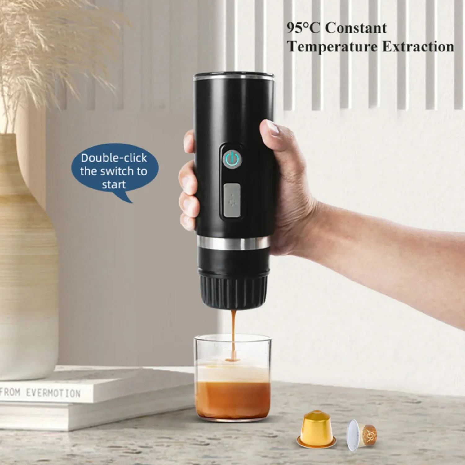 

NEW Convenient, Portable, and Efficient Automatic Espresso Coffee Maker - Compact Design for Delicious Coffee Anytime, Anywhere!