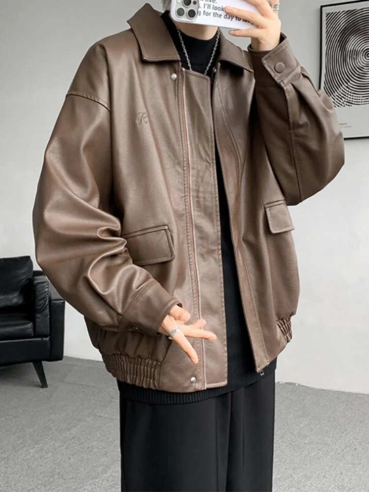 

Мужская кожаная куртка в американском ретро-стиле для работы, весна-осень, из искусственной кожи, с воротником, для подростков