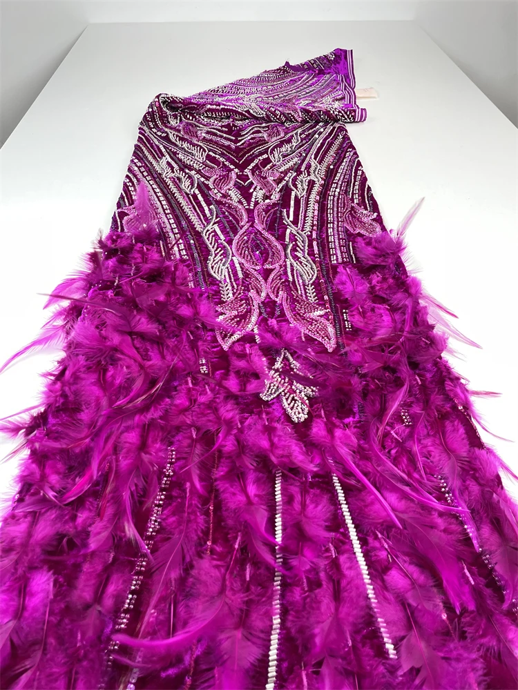 Latest Nigerian Feather Lace Fabric With Sequins 2025 High Quality Lace African Lace Fabric For Wedding Dress French Net Lace