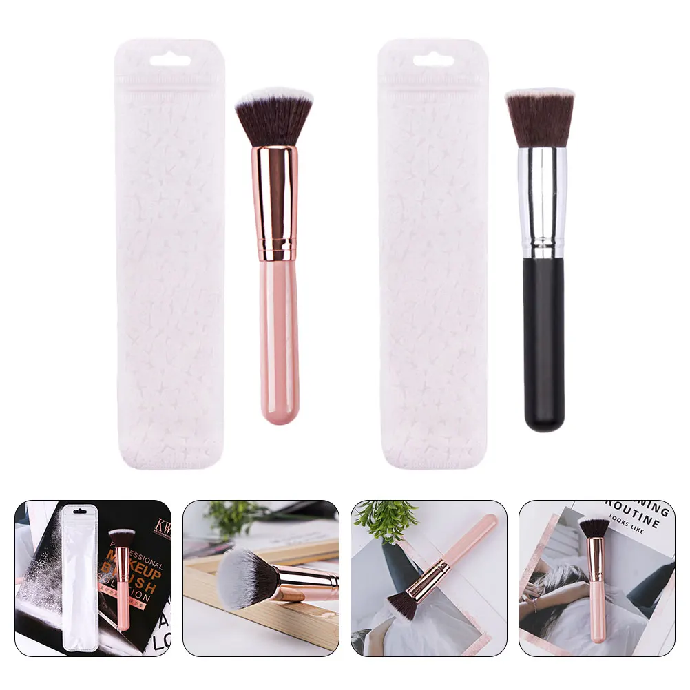 2 szt. Pędzle do makijażu z płaską główką, lekkie, miękkie, gęste, do pudru, podkładu, różu, akcesoria dla kobiet, ultra delikatny rayon