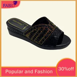 FABIO PENNY Women's Rhinestone-Decorated Slippers Fashionable Shiny Thick-Soled Comfortable Casual Commuting Slippers