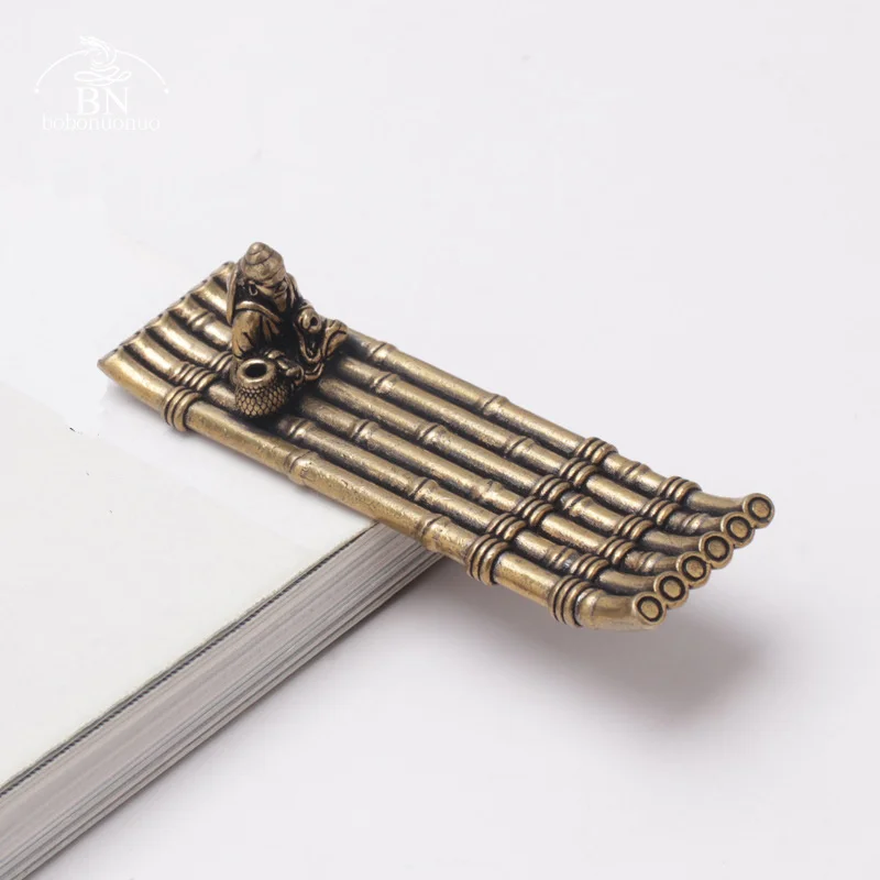 Brass Tea Table Retro Small Bamboo Raft Incense Stick Holder Antique Handmade Ornaments Home Decoration Miniatures Gifts